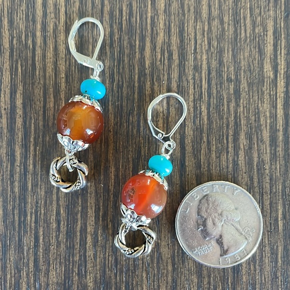 HAND CRAFTED CARNELIAN & TURQUOISE EARRINGS - Picture 4 of 12